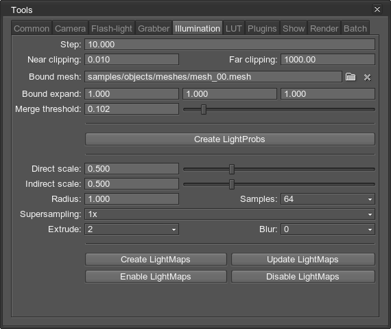 Illumination tab in tools panel