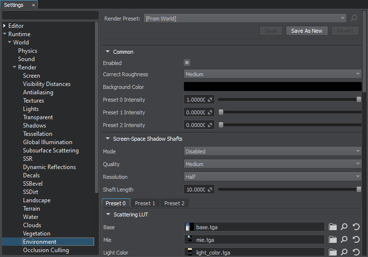 UNIGINE Environment Settings